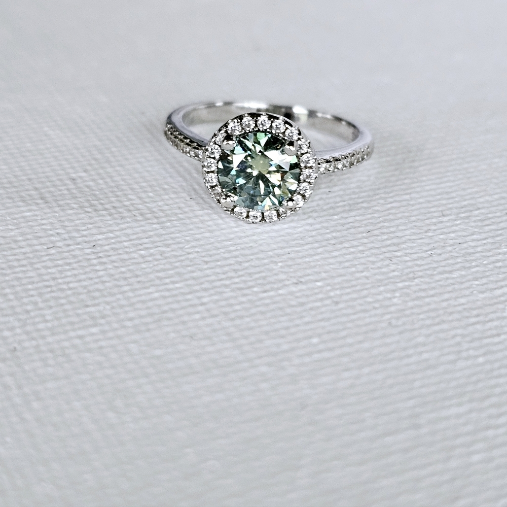 Certified GRA Green Moissanite Ring 18k White Gold over Sterling Silver … - Picture 2 of 14